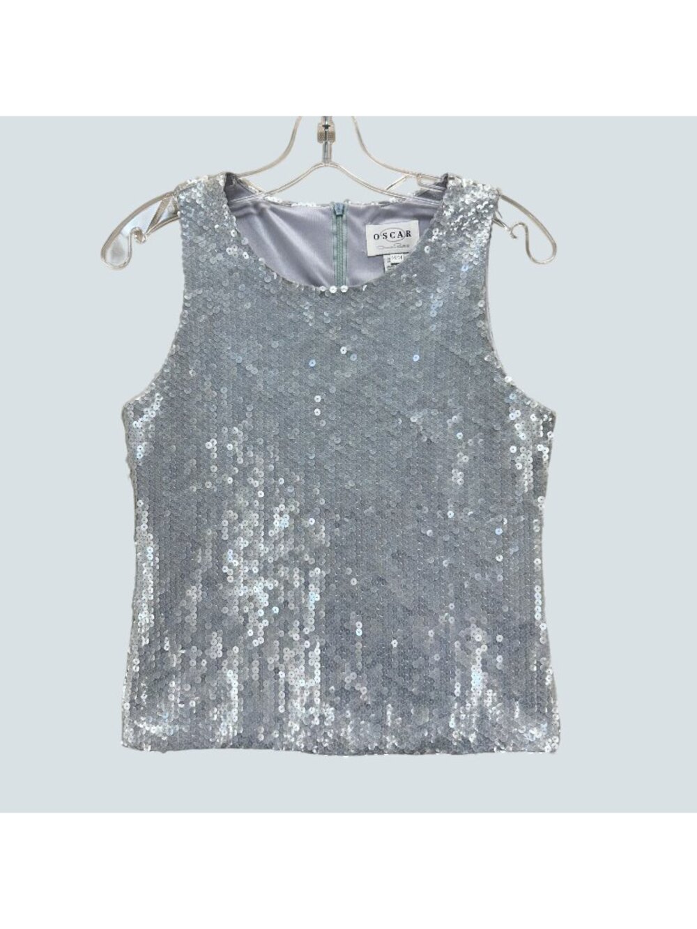 Oscar de la Renta Sequin Tank Top Women M Silver Sleeveless Blouse Made in USA